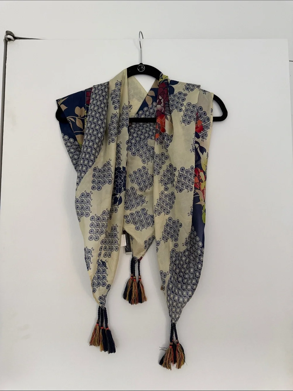 Gerard Darel Navy, Cream & Red Floral Scarf